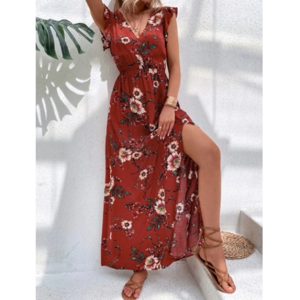 Boho floral print slit thigh maxi dress - Picture 16 of 16